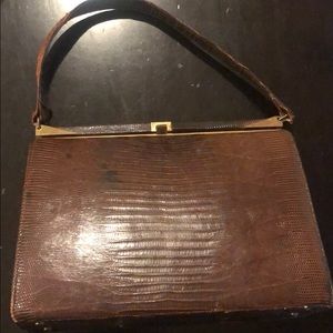 Brown lizard reptile belle stone vintage purse